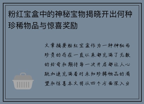 粉红宝盒中的神秘宝物揭晓开出何种珍稀物品与惊喜奖励